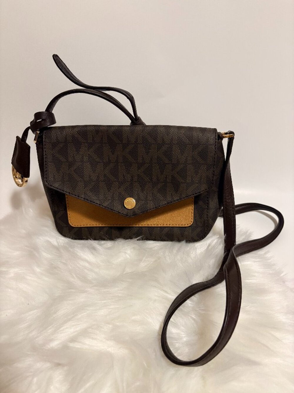 Michael Kors Jet Set Signature Logo Colorblock Flap Crossbody Bag Brown/Luggage